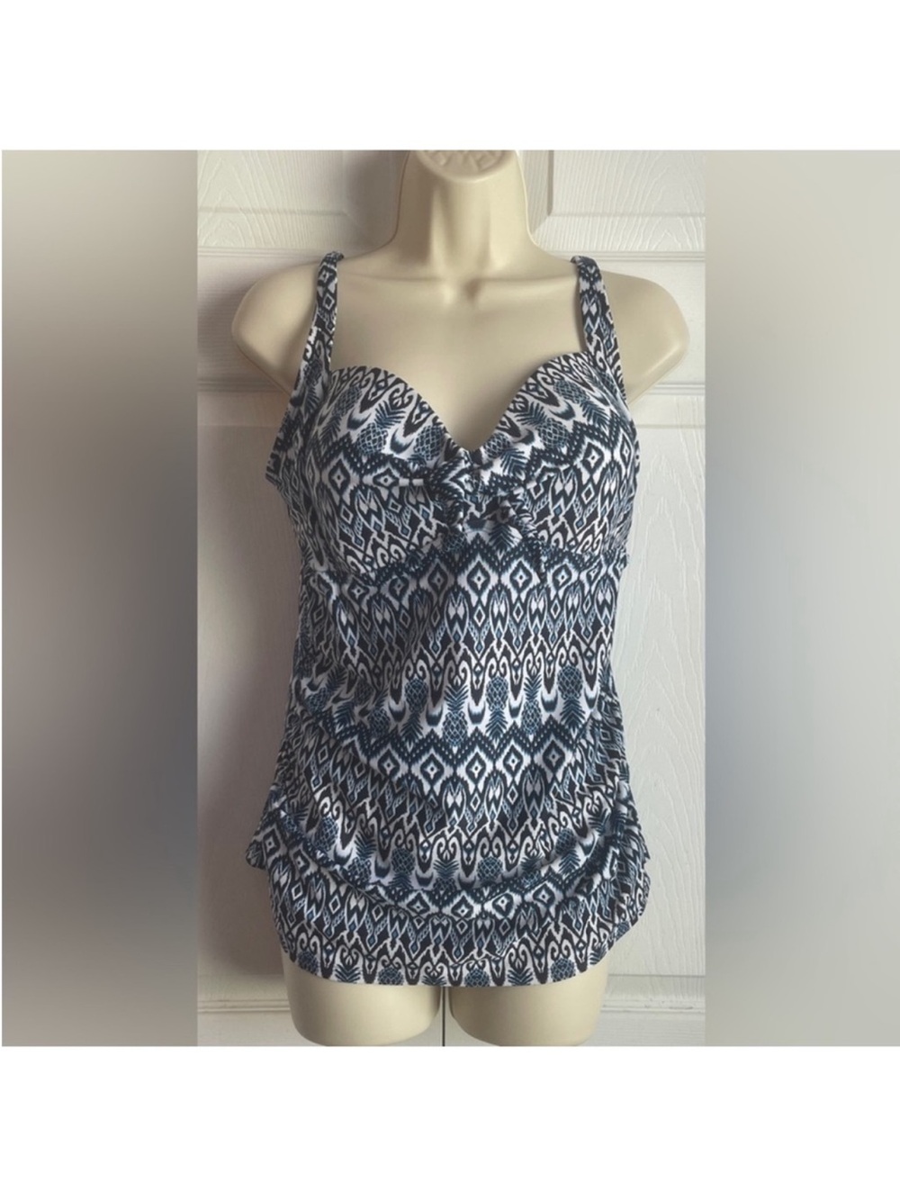 Kona Sol Blue White Pineapple Geometric Print 2 Piece Swimsuit Size Large